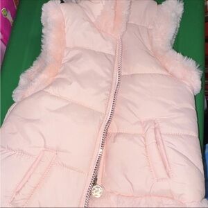 Nicole Miller Light Pink Quilted Vest with Faux Fur Trim